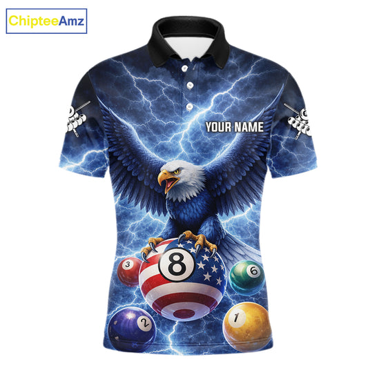 Blue 8 Ball US Flag Thunder Lightning Eagle Billiard Shirt For Men Custom Pool Team Jersey TDM5813