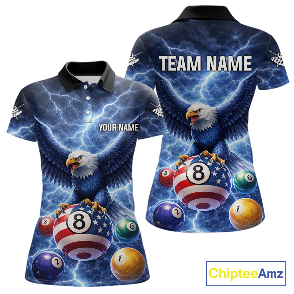 Blue 8 Ball US Flag Thunder Lightning Eagle Billiard Shirt For Women Custom Pool Team Jersey TDM5813