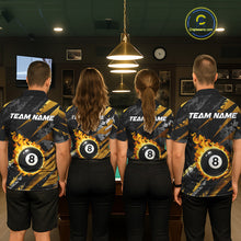 Load image into Gallery viewer, Gold Black Grunge Flame 8 Ball Billiard Shirts For Men Custom Pool Team Jersey Polo &amp; 1/4 Zip TDM6619