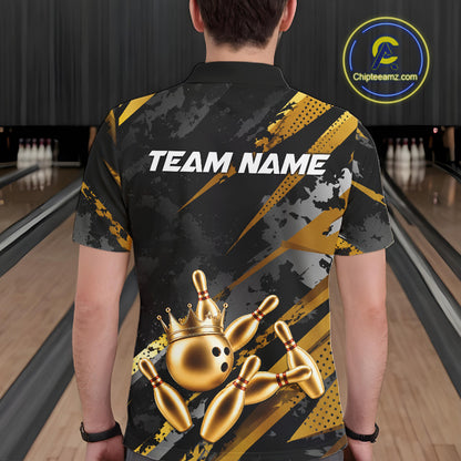 Person wearing a bowling-themed shirt with 'TEAM NAME' text in a bowling alley.