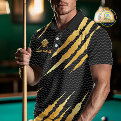 Black And Gold Scratch Billiard Shirts For Men Custom 9 Ball Crown Pool Team Jersey Polo & 1/4 Zip TDM6622
