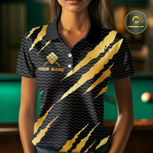 Load image into Gallery viewer, Black And Gold Scratch Billiard Shirts For Women Custom 9 Ball Crown Pool Team Jersey Polo &amp; 1/4 Zip TDM6622