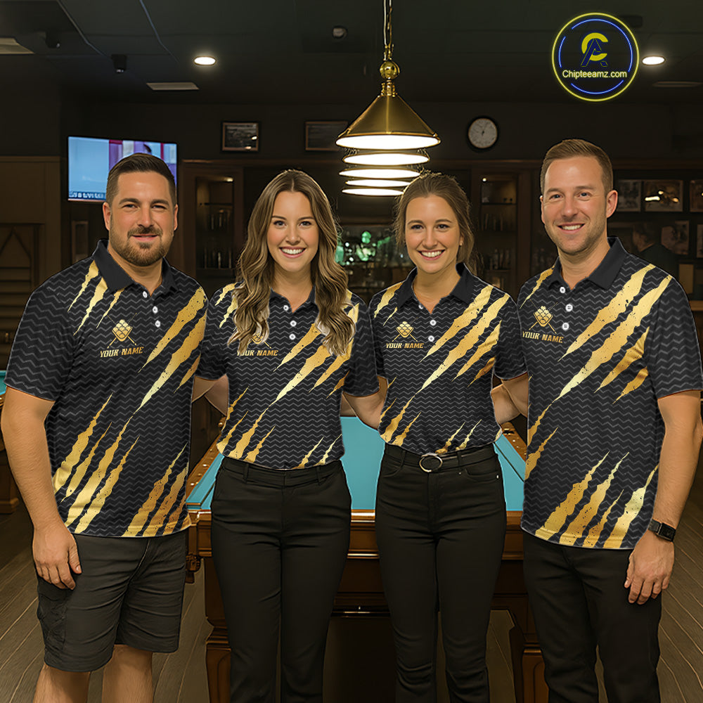 Black And Gold Scratch Billiard Shirts For Women Custom 9 Ball Crown Pool Team Jersey Polo & 1/4 Zip TDM6622