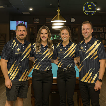 Black And Gold Scratch Billiard Shirts For Women Custom 9 Ball Crown Pool Team Jersey Polo & 1/4 Zip TDM6622
