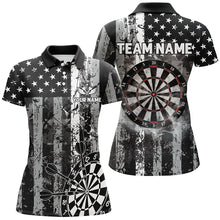 Load image into Gallery viewer, Custom Black Grunge US Flag Patriotic Dart Shirts For Women, Retro Darts Board Smoke Dart Team Jersey TDM2852