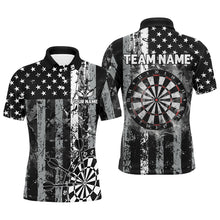 Load image into Gallery viewer, Custom Black Grunge US Flag Patriotic Dart Shirts For Men, Retro Darts Board Smoke Dart Team Jersey TDM2852