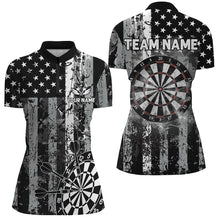 Load image into Gallery viewer, Custom Black Grunge US Flag Patriotic Dart Shirts For Women, Retro Darts Board Smoke Dart Team Jersey TDM2852