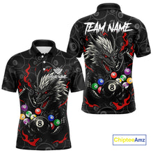 Load image into Gallery viewer, Personalized 8 Ball Dragon Billiard Shirt For Men, Billiard Team Jersey Polo &amp; 1/4 Zip |Red TDM5109