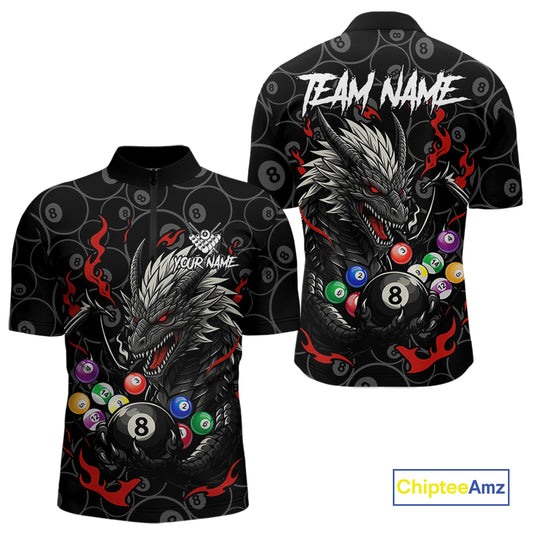 Personalized 8 Ball Dragon Billiard Shirt For Men, Billiard Team Jersey Polo & 1/4 Zip |Red TDM5109