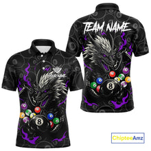 Load image into Gallery viewer, Personalized 8 Ball Dragon Billiard Shirt For Men, Billiard Team Jersey Polo &amp; 1/4 Zip |Purple TDM5111