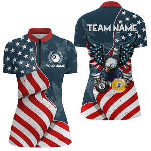 American Flag Eagle 8 Ball & 9 Ball Billiard Shirts For Women Custom Patriotic Cool Billiard Jerseys TDM3094