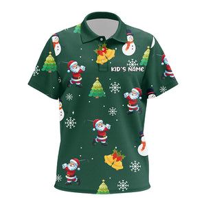 Funny Santa Green Christmas Pattern Kid Golf Polo Shirt Custom Golf Tops For Kid Golfing Gifts TDM3096