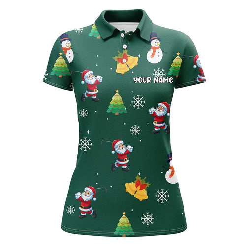 Funny Santa Green Christmas Pattern Women Golf Polo Shirt Custom Golf Tops For Women Golfing Gifts TDM3096