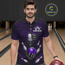 Load image into Gallery viewer, Black And Purple Custom Skull Bowling Shirt For Men, Hexagon Bowling Team Jersey Polo &amp; 1/4 Zip TDM6427