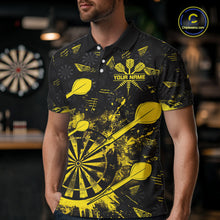 Load image into Gallery viewer, Black And Yellow Grunge Darts Polo, Quarter Zip For Men Custom Dart Shirts For Team Dart Jerseys TDM4697