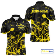 Load image into Gallery viewer, Black And Yellow Grunge Darts Polo, Quarter Zip For Men Custom Dart Shirts For Team Dart Jerseys TDM4697