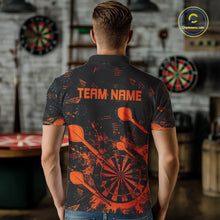 Load image into Gallery viewer, Black And Orange Grunge Darts Polo, Quarter Zip For Men Custom Dart Shirts For Team Dart Jerseys TDM4698