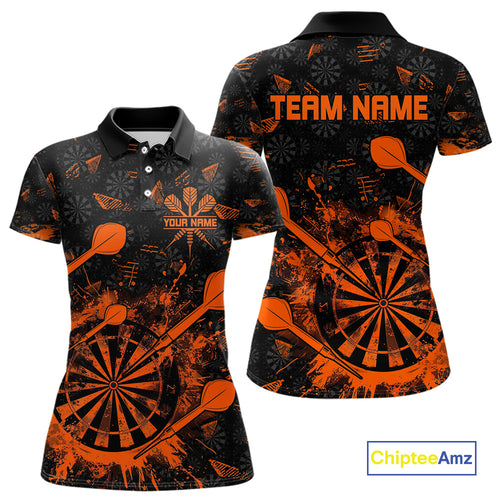 Black And Orange Grunge Darts Polo, Quarter Zip For Women Custom Dart Shirts For Team Dart Jerseys TDM4698