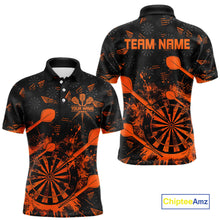 Load image into Gallery viewer, Black And Orange Grunge Darts Polo, Quarter Zip For Men Custom Dart Shirts For Team Dart Jerseys TDM4698