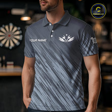 Load image into Gallery viewer, American Flag Grey Grunge Darts Polo &amp; Quarter Zip Custom Dart Shirt For Men Patriotic Dart Jersey TDM4699