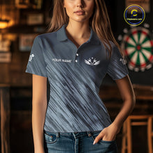 Load image into Gallery viewer, American Flag Grey Grunge Darts Polo &amp; Quarter Zip Custom Dart Shirt For Women Patriotic Dart Jersey TDM4699