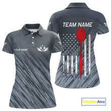 Load image into Gallery viewer, American Flag Grey Grunge Darts Polo &amp; Quarter Zip Custom Dart Shirt For Women Patriotic Dart Jersey TDM4699