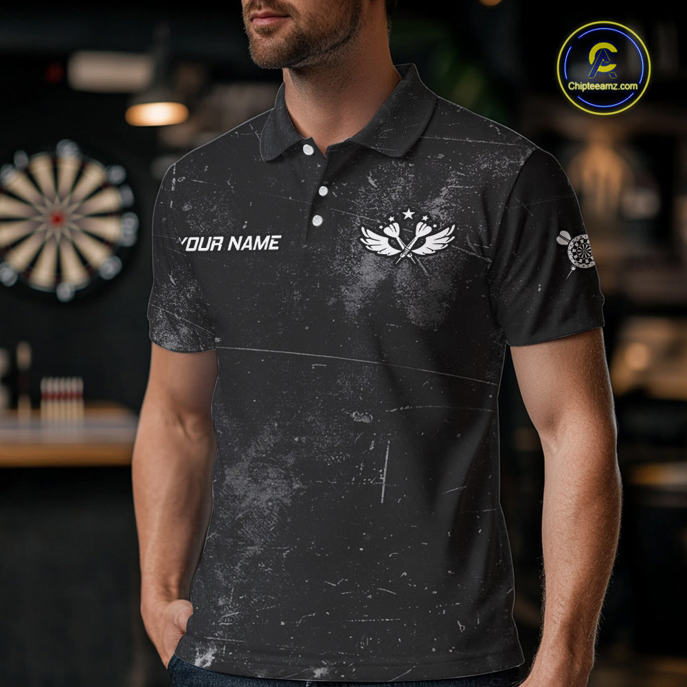 American Flag Black Grunge Darts Polo & 1/4 Zip Custom Darts Shirt For Men Patriotic Dart Jersey TDM4700