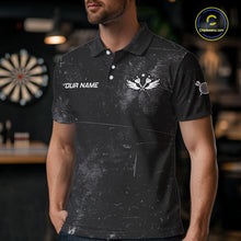Load image into Gallery viewer, American Flag Black Grunge Darts Polo &amp; 1/4 Zip Custom Darts Shirt For Men Patriotic Dart Jersey TDM4700