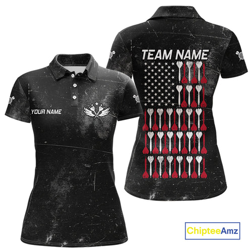 American Flag Black Grunge Darts Polo & 1/4 Zip Custom Darts Shirt For Women Patriotic Dart Jersey TDM4700