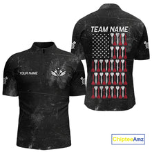 Load image into Gallery viewer, American Flag Black Grunge Darts Polo &amp; 1/4 Zip Custom Darts Shirt For Men Patriotic Dart Jersey TDM4700