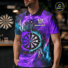 Load image into Gallery viewer, Blue And Purple Flame Lightning Darts Shirt For Men Custom Darts Team Jersey Polo &amp; Quarter Zip TDM4701