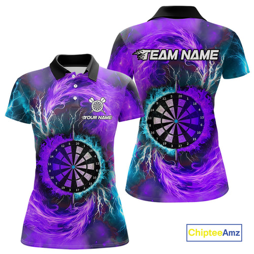 Blue And Purple Flame Lightning Darts Shirt For Women Custom Darts Team Jersey Polo & Quarter Zip TDM4701