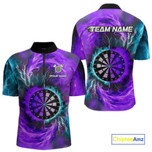 Load image into Gallery viewer, Blue And Purple Flame Lightning Darts Shirt For Men Custom Darts Team Jersey Polo &amp; Quarter Zip TDM4701