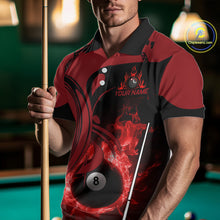 Load image into Gallery viewer, Personalized Red 8 Ball Fire Flame Billiard Shirt For Men, Pool Team Jersey Polo &amp; 1/4 Zip TDM5976