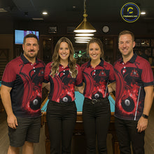 Load image into Gallery viewer, Personalized Red 8 Ball Fire Flame Billiard Shirt For Men, Pool Team Jersey Polo &amp; 1/4 Zip TDM5976