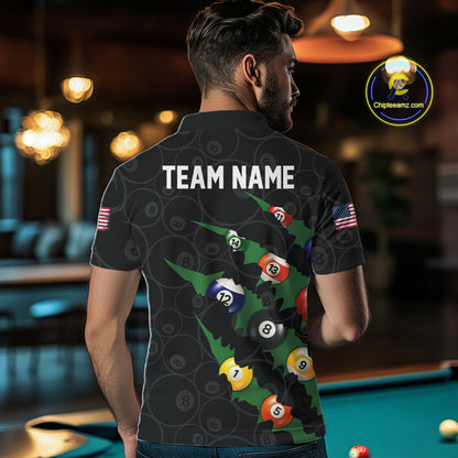 Custom Green 8 Ball Pool Scratch Billiard Shirt For Men, Black Billiard Team Jersey Polo & 1/4 Zip TDM6435