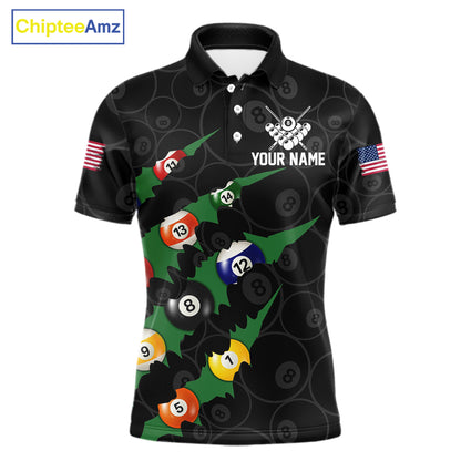 Custom Green 8 Ball Pool Scratch Billiard Shirt For Men, Black Billiard Team Jersey Polo & 1/4 Zip TDM6435