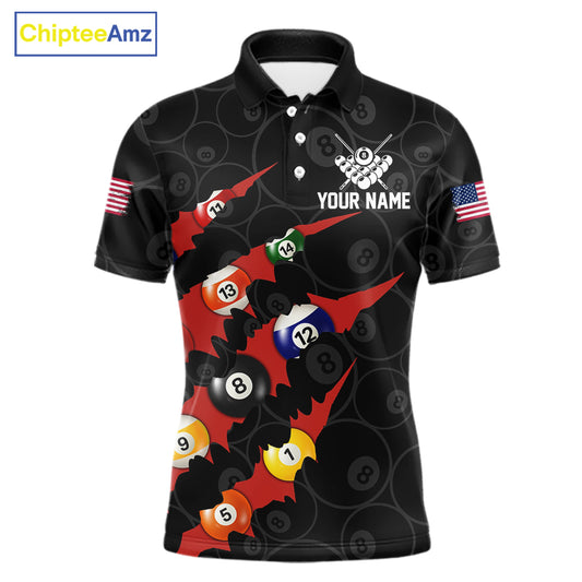 Custom Red 8 Ball Pool Scratch Billiard Shirt For Men, Black Billiard Team Jersey Polo & 1/4 Zip TDM6437