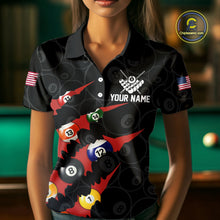 Load image into Gallery viewer, Custom Red 8 Ball Pool Scratch Billiard Shirt For Women, Black Billiard Team Jersey Polo &amp; 1/4 Zip TDM6437