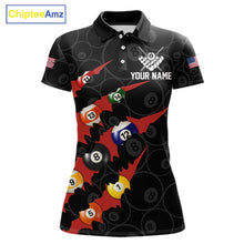 Load image into Gallery viewer, Custom Red 8 Ball Pool Scratch Billiard Shirt For Women, Black Billiard Team Jersey Polo &amp; 1/4 Zip TDM6437