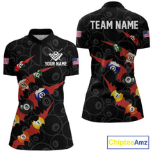 Load image into Gallery viewer, Custom Red 8 Ball Pool Scratch Billiard Shirt For Women, Black Billiard Team Jersey Polo &amp; 1/4 Zip TDM6437