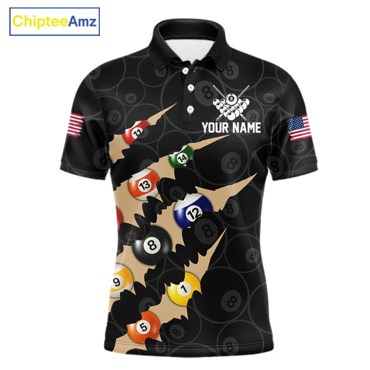 Custom Tan 8 Ball Pool Scratch Billiard Shirt For Men, Black Billiard Team Jersey Polo & 1/4 Zip TDM6438