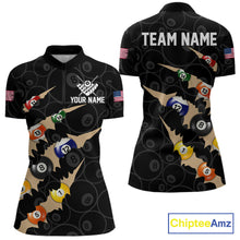 Load image into Gallery viewer, Custom Tan 8 Ball Pool Scratch Billiard Shirt For Women, Black Billiard Team Jersey Polo &amp; 1/4 Zip TDM6438