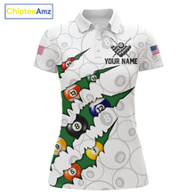 Load image into Gallery viewer, Custom Green 8 Ball Pool Scratch Billiard Shirt For Women, White Billiard Team Jersey Polo &amp; 1/4 Zip TDM6440