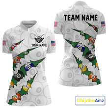 Load image into Gallery viewer, Custom Green 8 Ball Pool Scratch Billiard Shirt For Women, White Billiard Team Jersey Polo &amp; 1/4 Zip TDM6440