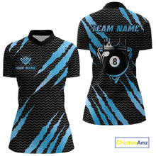 Load image into Gallery viewer, Black And Blue Scratch Billiard Shirts For Women Custom 8 Ball Crown Pool Team Jersey Polo &amp; 1/4 Zip TDM4097
