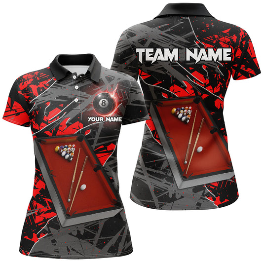 Personalized Funny Pool Table Billiard Shirts For Women, Red Grunge Billiard Team Jerseys Uniform TDM2632
