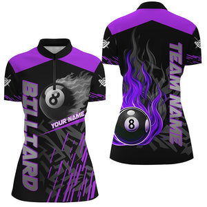 Purple 8 Ball Pool Flame 3D Billiard Shirts For Women Billiard League Jersey Custom Pool Team Shirts TDM2876