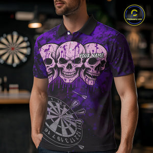 Black And Purple Grunge Skull Mens Dart Shirts Custom Dart Jerseys Team Polo & Quarter Zip TDM5128