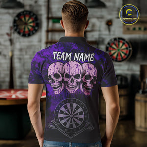 Black And Purple Grunge Skull Mens Dart Shirts Custom Dart Jerseys Team Polo & Quarter Zip TDM5128
